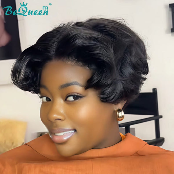 BeQueen "Chris" Straight Bob Wig 8 inches Black Glueless Lace Front Wig Style 5 Half Price