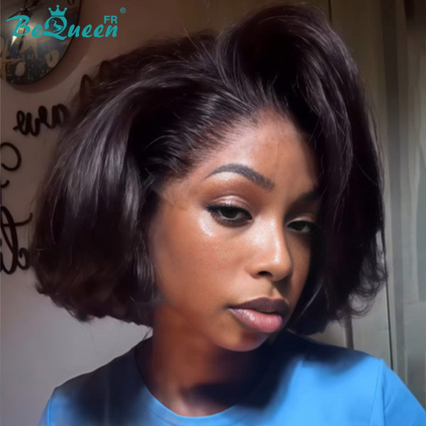 BeQueen "Sonia" Peruca Bob Lisa preto e castanho fecho em renda sem cola duas opções de comprimento Metade do preço