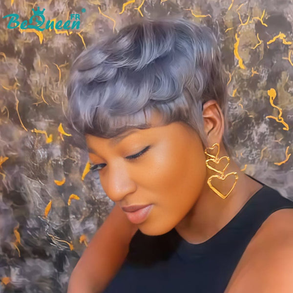 BeQueen "Monna" Afro-Pixie-Haarschopf braun mit Honigfarbe ohne Klebstoff halbpreisig 