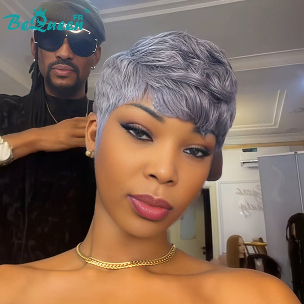 BeQueen "Monna" Afro-Pixie-Haarschopf braun mit Honigfarbe ohne Klebstoff halbpreisig 