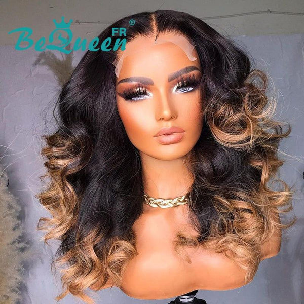 BeQueen "Dania" Perruque Body wave Noir mix Marron avec lace Closure 4x4