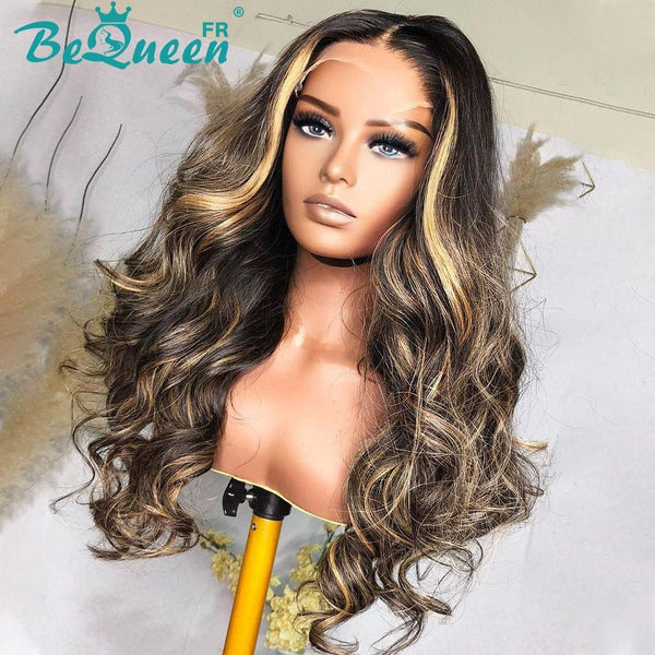 BeQueen „Dania“ Body Wave Perücke Schwarz Mix Honey mit 4x4 Verschluss 