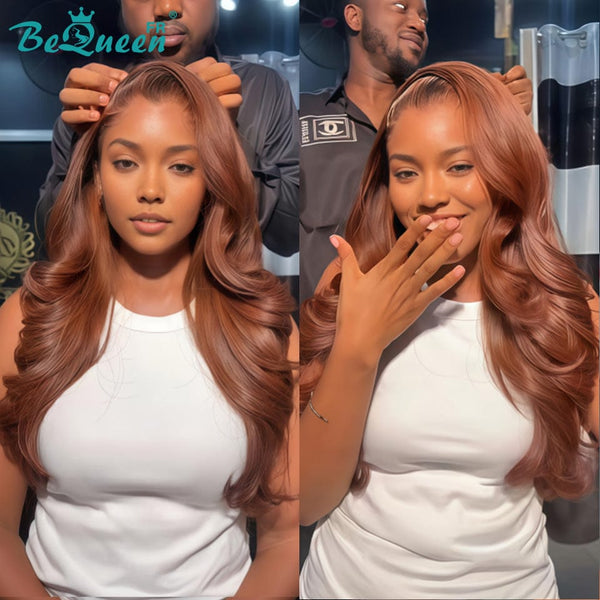 BeQueen "Dania" Perruque deux Longue Body wave marron avec Lace Frontale sans colle  Moitié prix style2