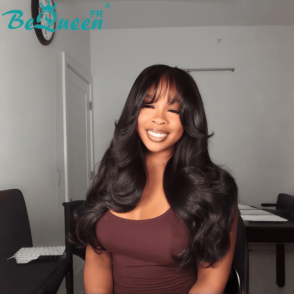 BeQueen “Dania" Perruque Longue Body Wave avec frange avec lace closure 26 Pouces sans colle Moitié prix