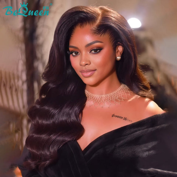 BeQueen "Dania" Perruque Longue body wave noir avec Lace frontale sans colle Moitié prix