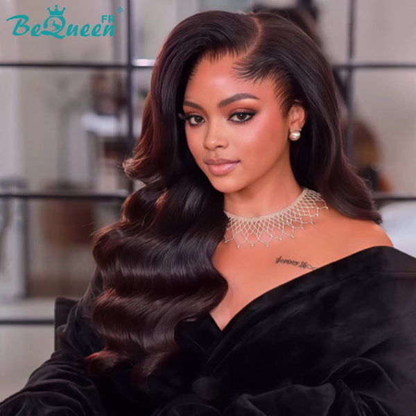 BeQueen "Dania" Perruque Longue body wave noir avec Lace frontale sans colle Moitié prix