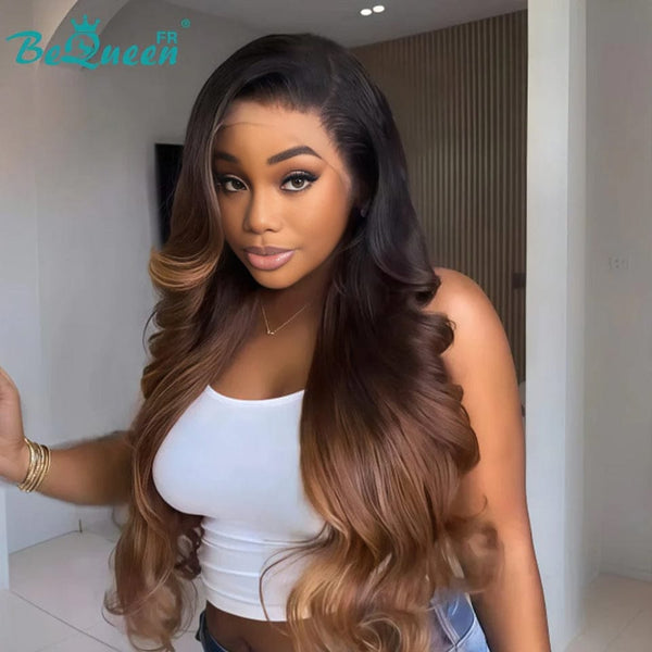 BeQueen "Dania" Wig Long Body Wave Black and Brown and Honey with Lace Front 28 Inches