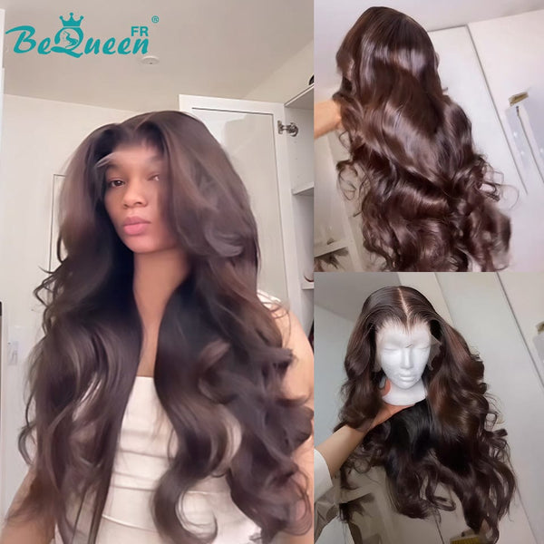 BeQueen „Dania“ lange Perücke mit Body Wave, schwarz und braun, mit Spitzenfrontal, 18 Zoll, halbpreisig. 