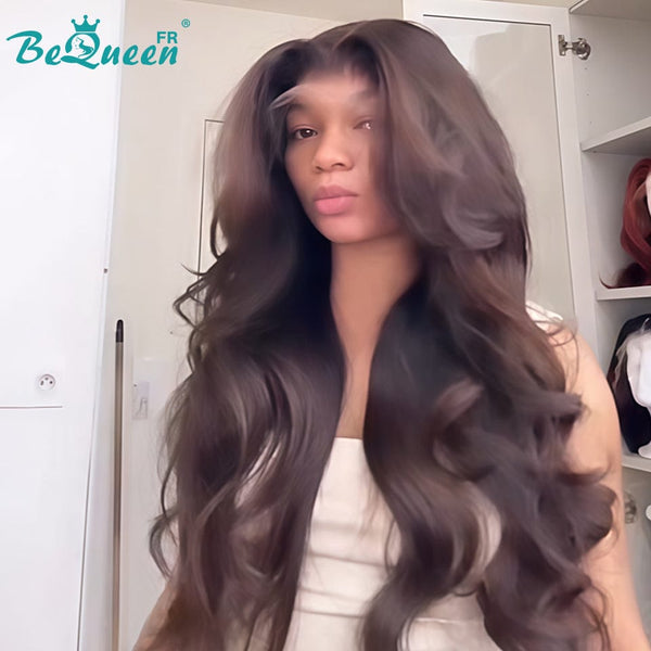BeQueen „Dania“ lange Perücke mit Body Wave, schwarz und braun, mit Spitzenfrontal, 18 Zoll, halbpreisig. 