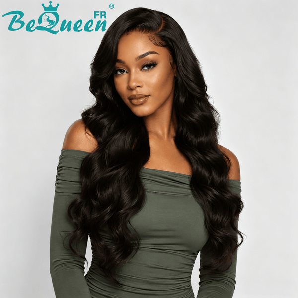 BeQueen "Dania" Perruque Longue body wave noir sans colle style4 100% raw hair bonne qualité peut durer 20 ans