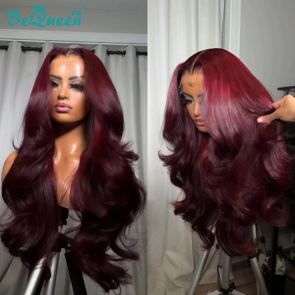 BeQueen "Dania" Perruque longue rouge bordeaux body wave avec Lace frontale 13*4 style 2