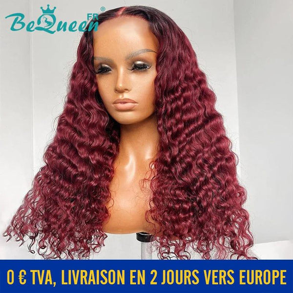 BeQueen "Delia" Peruca Ondulada Profunda com Franja Frontal Vermelha Bordeaux em França