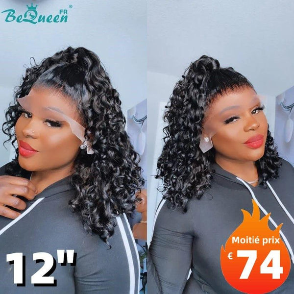 BeQueen "Demi" Bob Wig with Deep Wave and Lace Frontal 12 Inches Half Price 