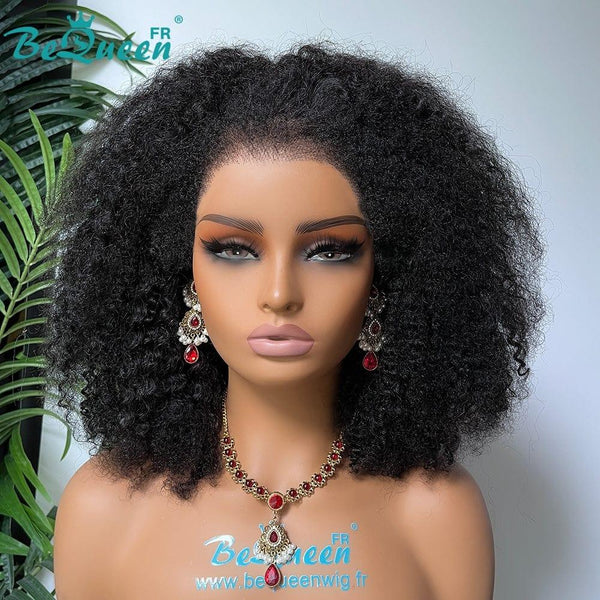 BeQueen „Eddi“ Bob-Perücke, lockige Kanten, Afro-Locken, 280 g Dichte, mit 13 x 4 Spitzenfront 