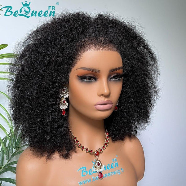 BeQueen „Eddi“ Bob-Perücke, lockige Kanten, Afro-Locken, 280 g Dichte, mit 13 x 4 Spitzenfront 