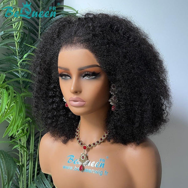 BeQueen „Eddi“ Bob-Perücke, lockige Kanten, Afro-Locken, 280 g Dichte, mit 13 x 4 Spitzenfront 