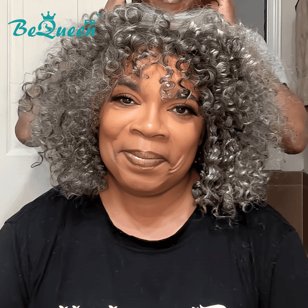 BeQueen "Eirian" Pixie Wig Color Salt & Pepper with Bangs 