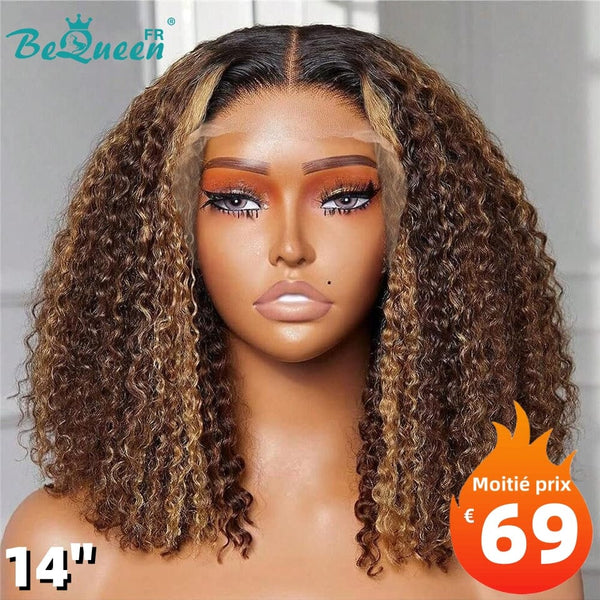 BeQueen "Eva" Deep Wave Bob Wig with Lace Front 14 Inches Half Price