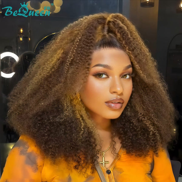 BeQueen "Eva" Perruque Customisée Longue Curly Wave couleur Marron mix miel Prêt à porter Sans Colle 13X4 avec Tresse