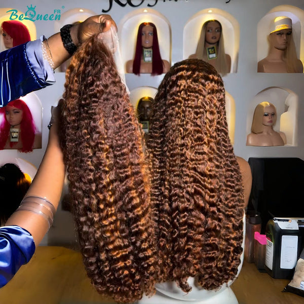 BeQueen "Eva" Perruque Longue curly wave couleur marron mix miel avec Lace frontale 24 Pouces Moitié prix