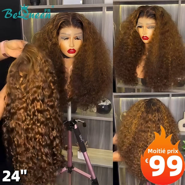 BeQueen "Eva" Perruque Longue deep wave avec Lace Frontale 24 Pouces Moitié prix