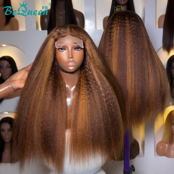 BeQueen "Eva" Perruque Longue kinky straight couleur marron mix miel avec Lace closure 24 Pouces Moitié prix