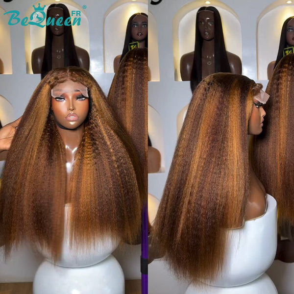 BeQueen "Eva" Perruque Longue kinky straight couleur marron mix miel avec Lace closure 24 Pouces Moitié prix