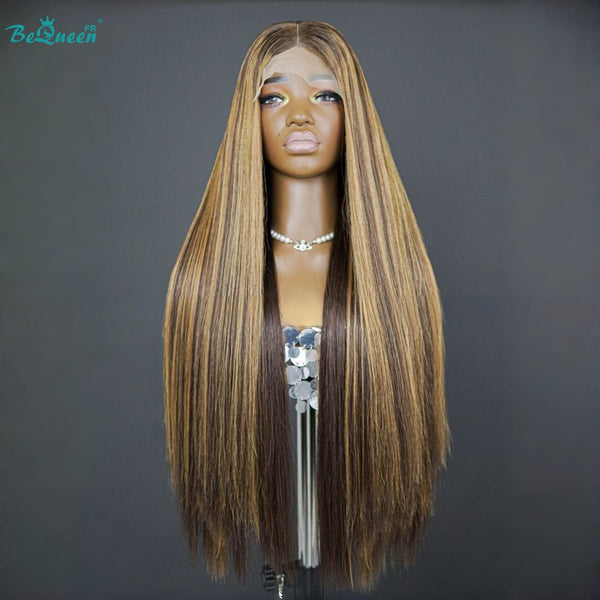 BeQueen "Eva" Perruque Longue lisse marron mix miel avec Lace Frontale 30 Pouces