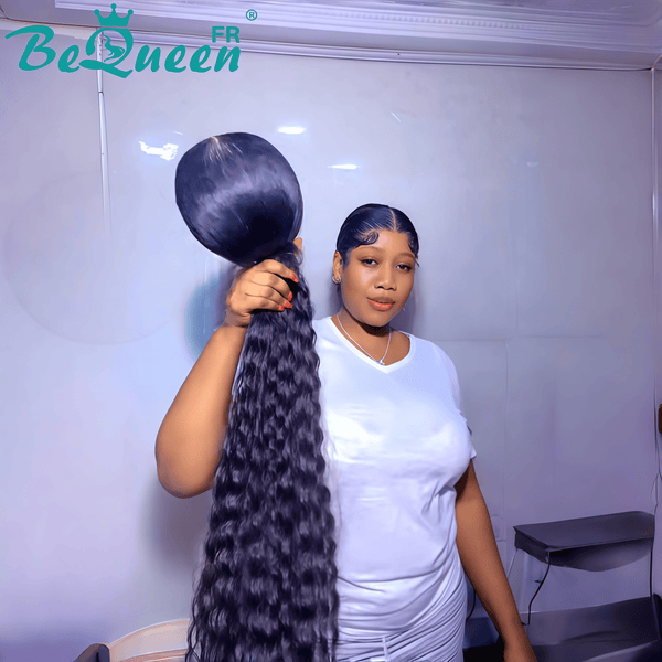 BeQueen “Florance" Perruque curly Avec queue de cheval avec Lace Frontale 30 Pouces Sans Colle Moitié prix