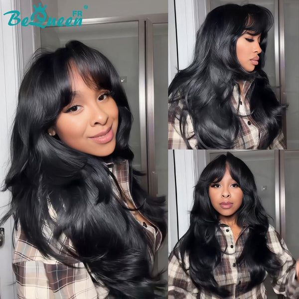 BeQueen "Hilary" Peruca Longa Lisa Cor Preto e Castanho com Lace Frontal 24 Polegadas Metade do preço