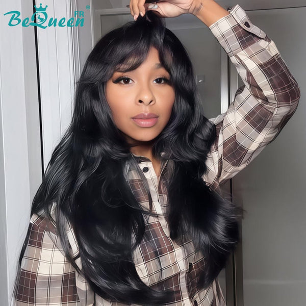 BeQueen "Hilary" Peruca Longa Lisa Cor Preto e Castanho com Lace Frontal 24 Polegadas Metade do preço