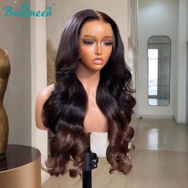 BeQueen "Hilary" Peluca larga con ondas cuerpo Color Negro y Marrón con encaje frontal 24 Pulgadas Mitad de precio