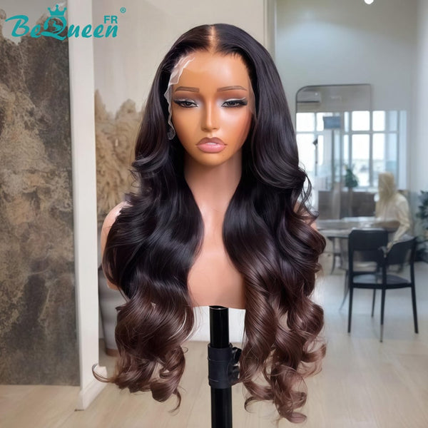 BeQueen "Hilary" Peluca larga con ondas cuerpo Color Negro y Marrón con encaje frontal 24 Pulgadas Mitad de precio