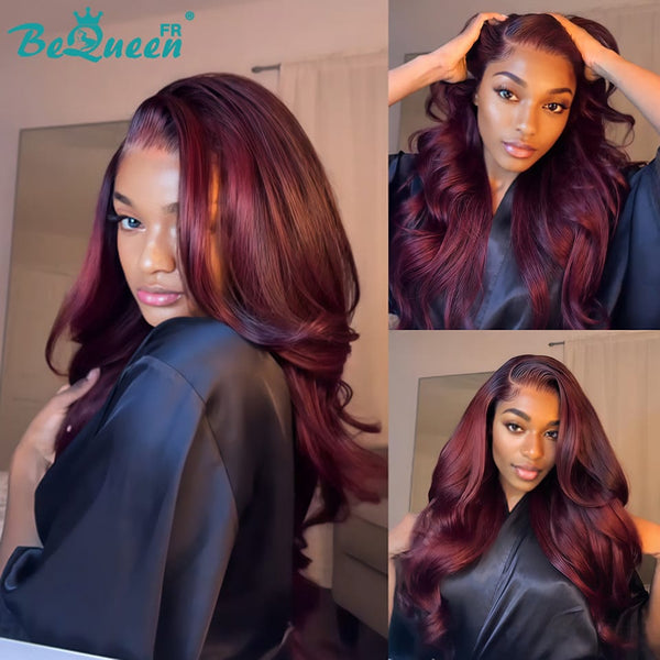 BeQueen "Hilary" Perruque Longue body wave couleur Rouge bordeaux sans colle Moitié prix