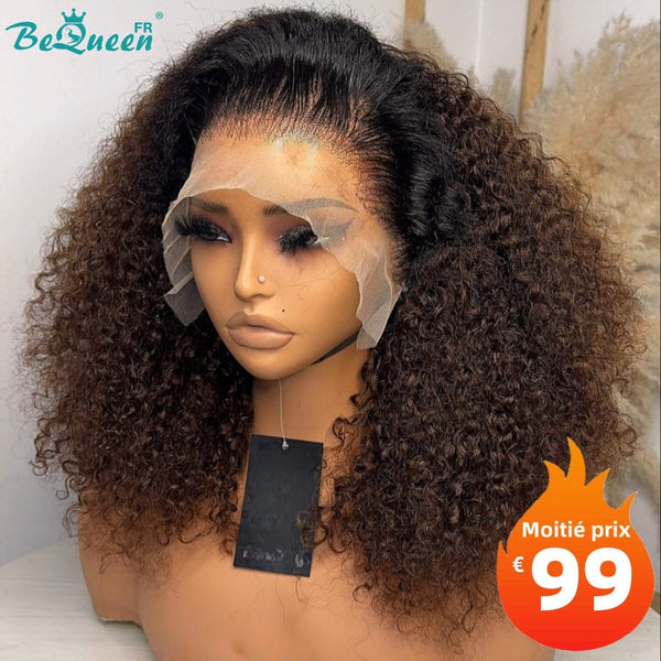 BeQueen "Hilary" Long Curly Black and Brown Lace Front Wig Half Price