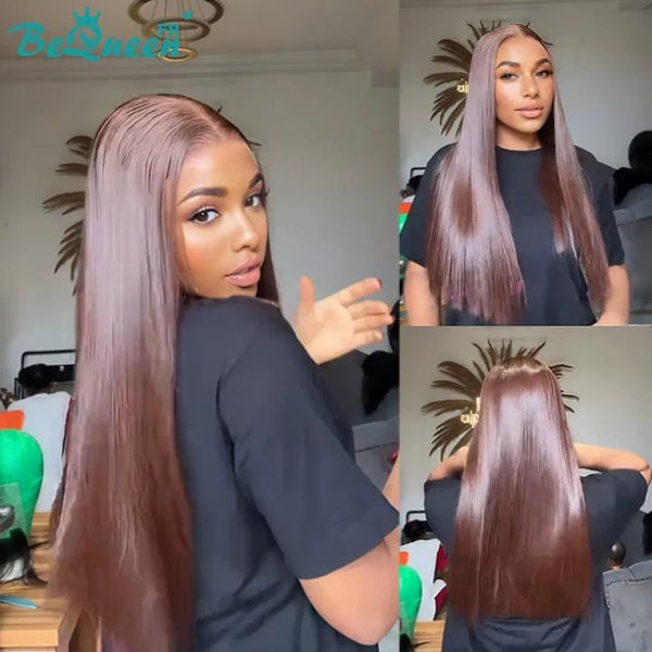 BeQueen "Hilary" Perruque Longue Lisse couleur Marron avec Lace frontale Moitié prix