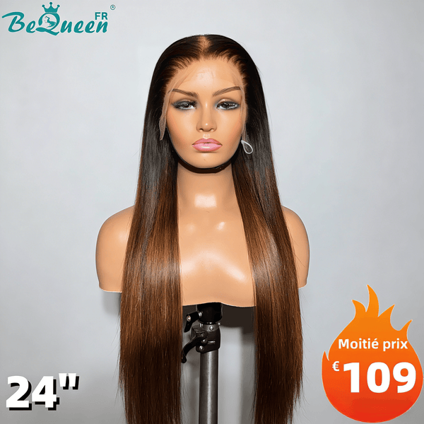 BeQueen "Hilary" Peluca Larga Lisa Color Negro y Marrón con Frente de Encaje 24 Pulgadas Mitad de precio