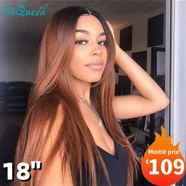 
BeQueen "Hilary" Long Straight Hair Wig in Black and Brown with Lace Front Half Price