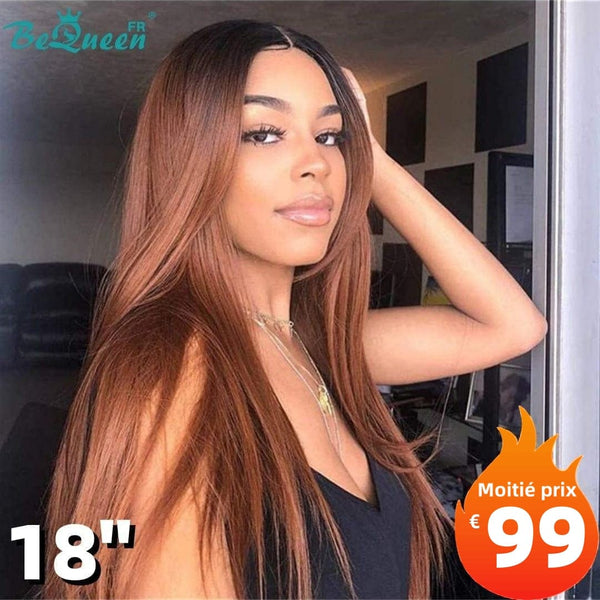 
BeQueen "Hilary" Melena Larga Lisa color Negro y Marrón con Encaje frontal a la mitad del precio