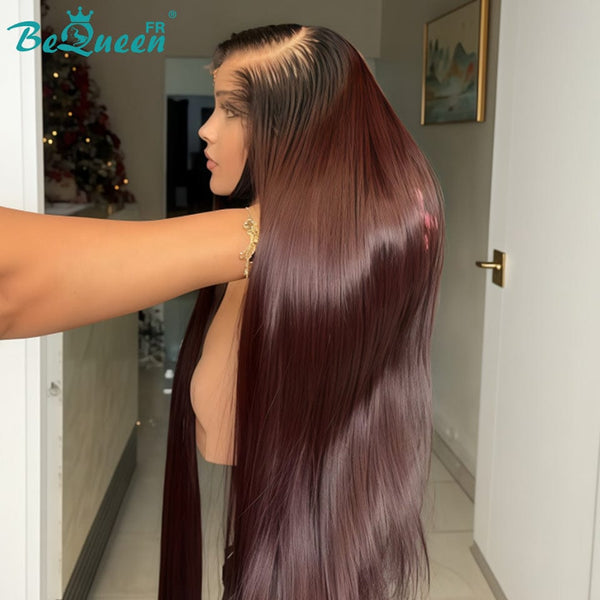 BeQueen "Hilary" Lange glatte Perücke schwarz und bordeauxrot 30 Zoll ohne Kleber Halbpreis