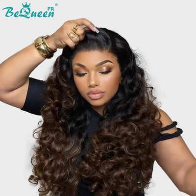 BeQueen “Hilary" Perruque Longue naturel wave Noir et marron avec Lace Frontale 13*4 Moitié prix