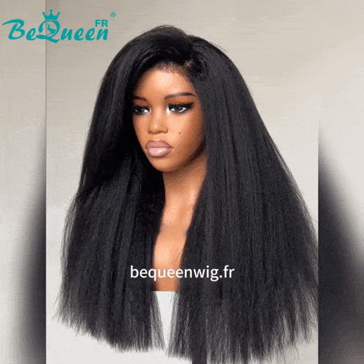 BeQueen “Iwa” Perruque Longue Bords Bouclés Kinky Straight avec Lace Frontale 13x6