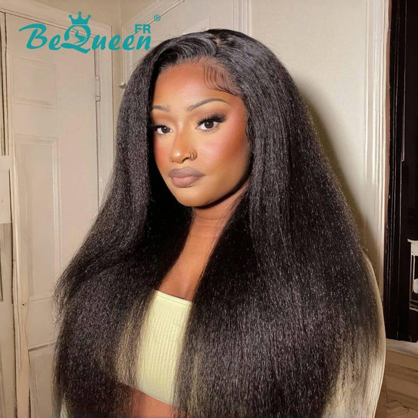 BeQueen "Iwa" Long Kinky Straight Wig with Frontal Lace 18 Inches Half Price