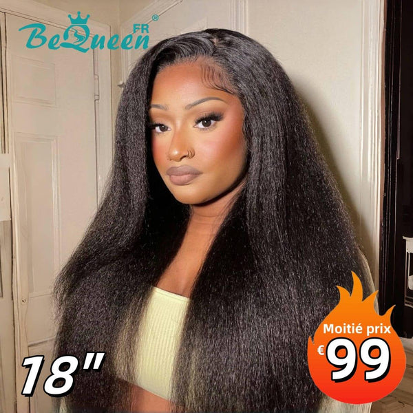 BeQueen "Iwa" Long Kinky Straight Wig with Frontal Lace 18 Inches Half Price