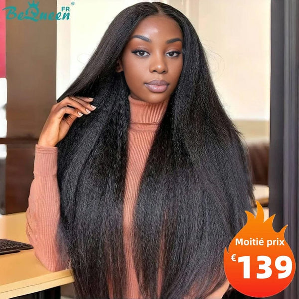 BeQueen “Iwa" Perruque Longue Kinky Straight avec Lace Frontale 24 Pouces Moitié prix