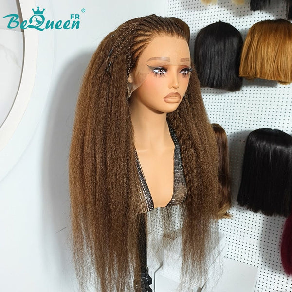 BeQueen “Iwa” Long Kinky Straight Wig Black or Brown Color with Lace Front