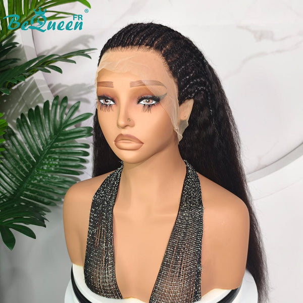 BeQueen “Iwa” Long Kinky Straight Wig Black or Brown Color with Lace Front