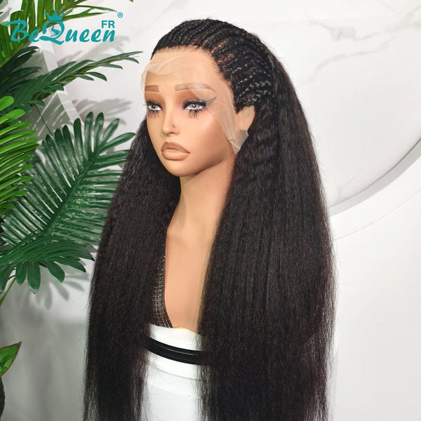 BeQueen “Iwa” Long Kinky Straight Wig Black or Brown Color with Lace Front