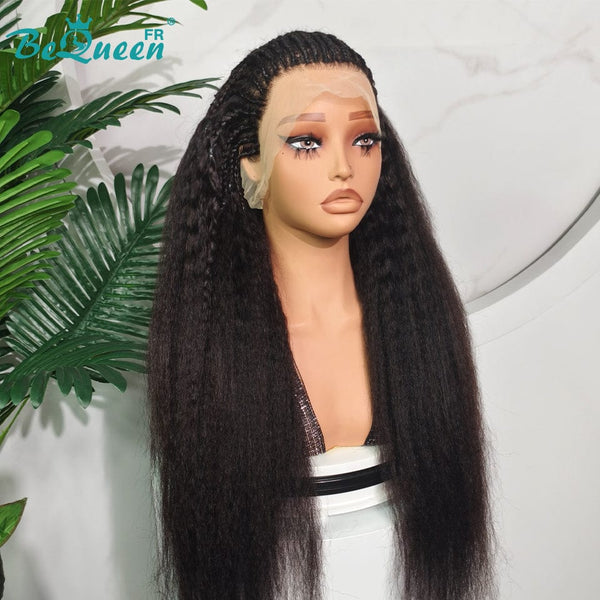 BeQueen “Iwa” Long Kinky Straight Wig Black or Brown Color with Lace Front