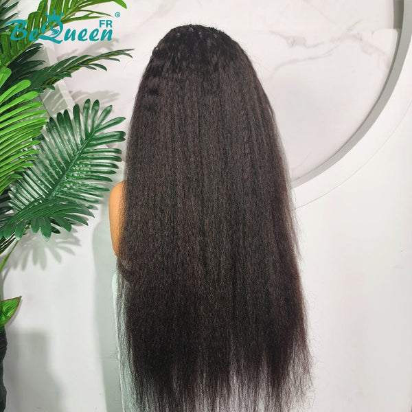 BeQueen “Iwa” Long Kinky Straight Wig Black or Brown Color with Lace Front